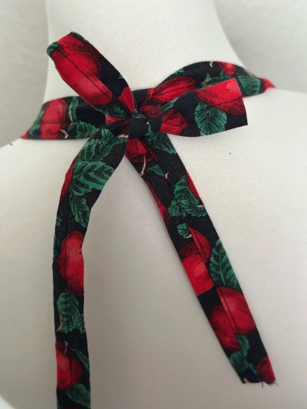 Red Apple Print Apron with Patchwork Pocket Quilted Handmade in Alaska